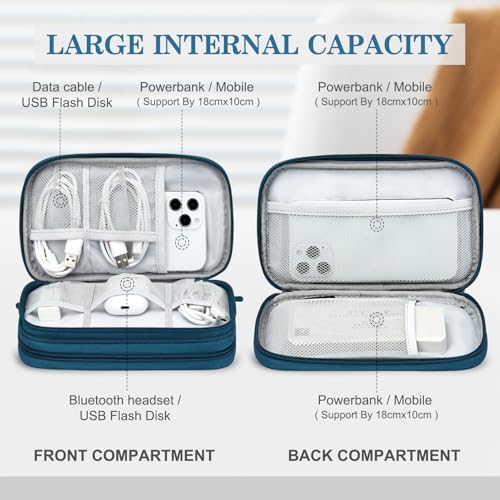 Image of FYY Electronic Organizer, Travel Cable Organizer Bag Pouch Electronic Accessories Carry Case Portable Waterproof Double Layers Storage Bag for Cable, Cord, Charger, Phone, Earphone, Medium, Dark Green