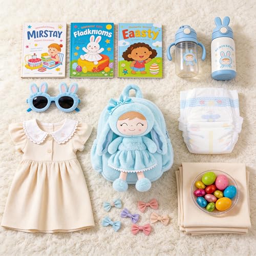 Image of Gloveleya Back to School Gifts for Girls Toddler Backpack Kids Backpack Baby Girl Gift Plush Bag with Pure Blue Rabbit Doll Aged 2+