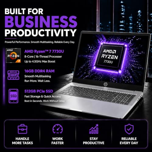 Image of HP 15.6 inch FHD Touchscreen Laptop • AMD Ryzen 7 Processor • 16GB RAM • 512GB SSD • Copilot AI • Windows 11 • Wi-Fi 6 • Microsoft 365 • Lightweight Laptop for Students, Home & Everyday Use