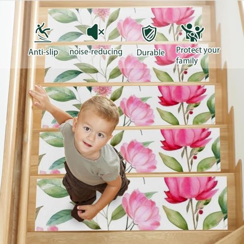 Peldaños de escalera de madera con alfombras antideslizantes rosa de 8x30" pack de 15 4