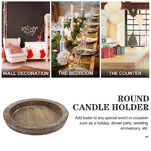 Pretyzoom Home Round Candle Tray Wooden Simple Candle Holder Table Decor Light Brown Party Favors #TOP6