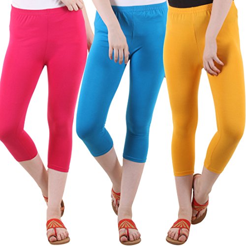 Image of DIAZ Women's Super Combed Cotton Elastane Stretch Slim Fit Printed Capri -Pack of 3