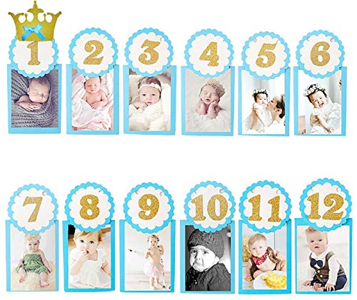 AMFIN® First Year Birthday Photo Banner / Monthly Photo Banner (12 Months) - Blue