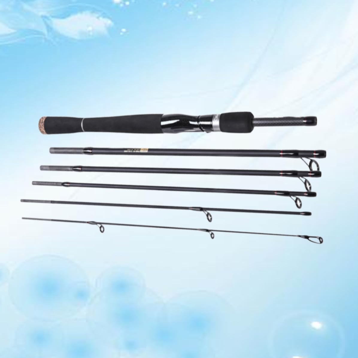 Canna da Spinning in Carbonio 2,1m, 6 Sezioni, Nera