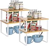 NEX Bamboo Kitchen Cabinet and Counter Shelf Organizer, Stackable & Expandable, Set of 4, White and Natural
