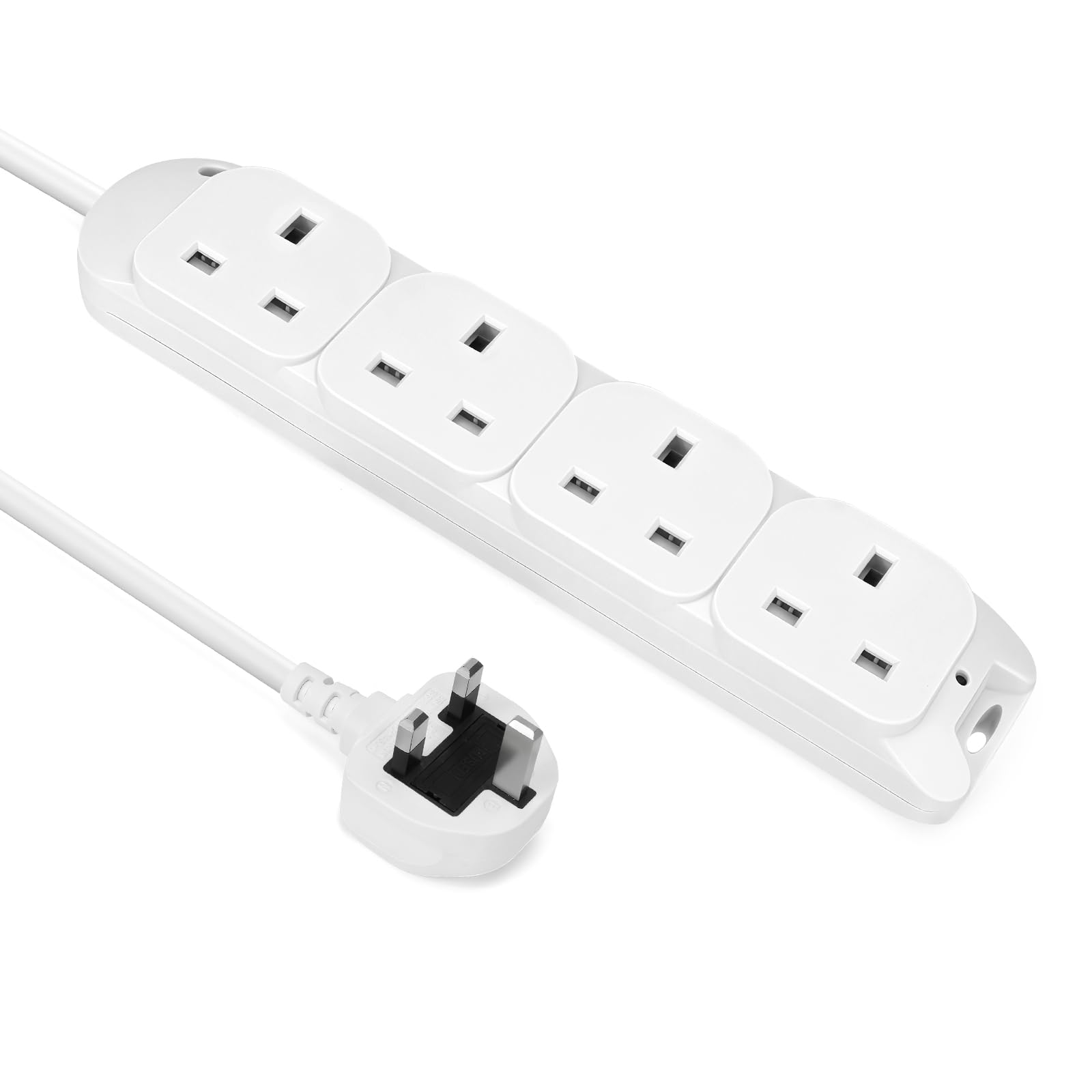 EXTRASTAR 4 Way Extension Lead 1M, 4 Plug Extension Socket 13A Fused, 1 Metre Cable UK 3 Pin Wall Mountable White