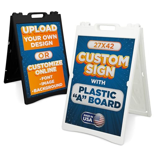 Custom Plastic A-Frame Sign 27x42 | White or Black Frame | 24x36 UV Printed Inserts | Personalized Outdoor Sidewalk Sign for Shop, Event, Promotion