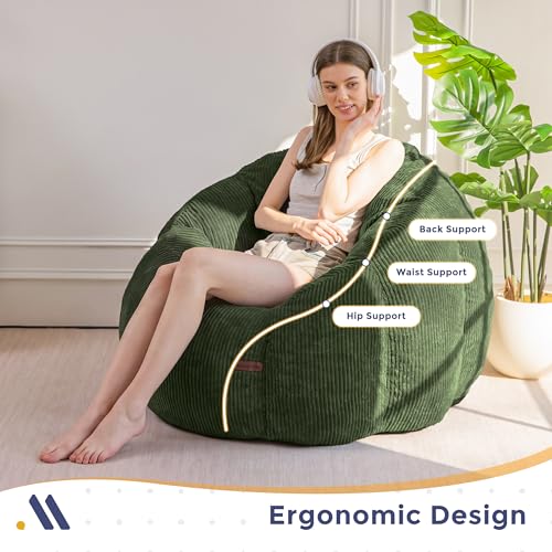 Image of MAXYOYO Giant Bean Bag Chair, Pumpkin-Shaped Bean Bag Sofa, Oversized Boneless Couch Sofa in a Box, Comfy and Lazy Lounge Chair for Dorm, Living Room, Green