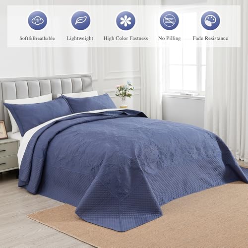 Image of ENJOHOS Navy Blue 138x122 Extra Wide Oversized King Quilts - California King Bedspread, Reversible Summer Soft Microfiber Bed Coverlet Super King Bedding (1 Cal King Quilt, 2 Pillow Shams)