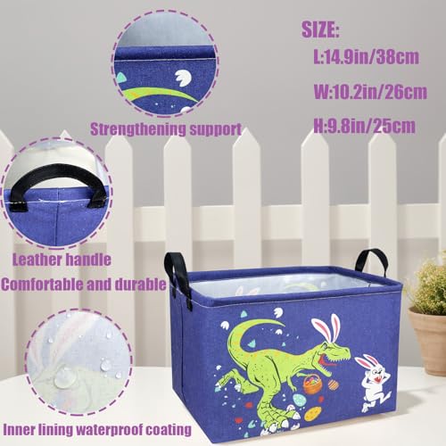 Image of Dinosaur Easter Basket for Kid Large Empty Baby Rectangular Cute Easter Gift Storage Basket Bunny Eggs Decor (Dinosaur Rabbit)
