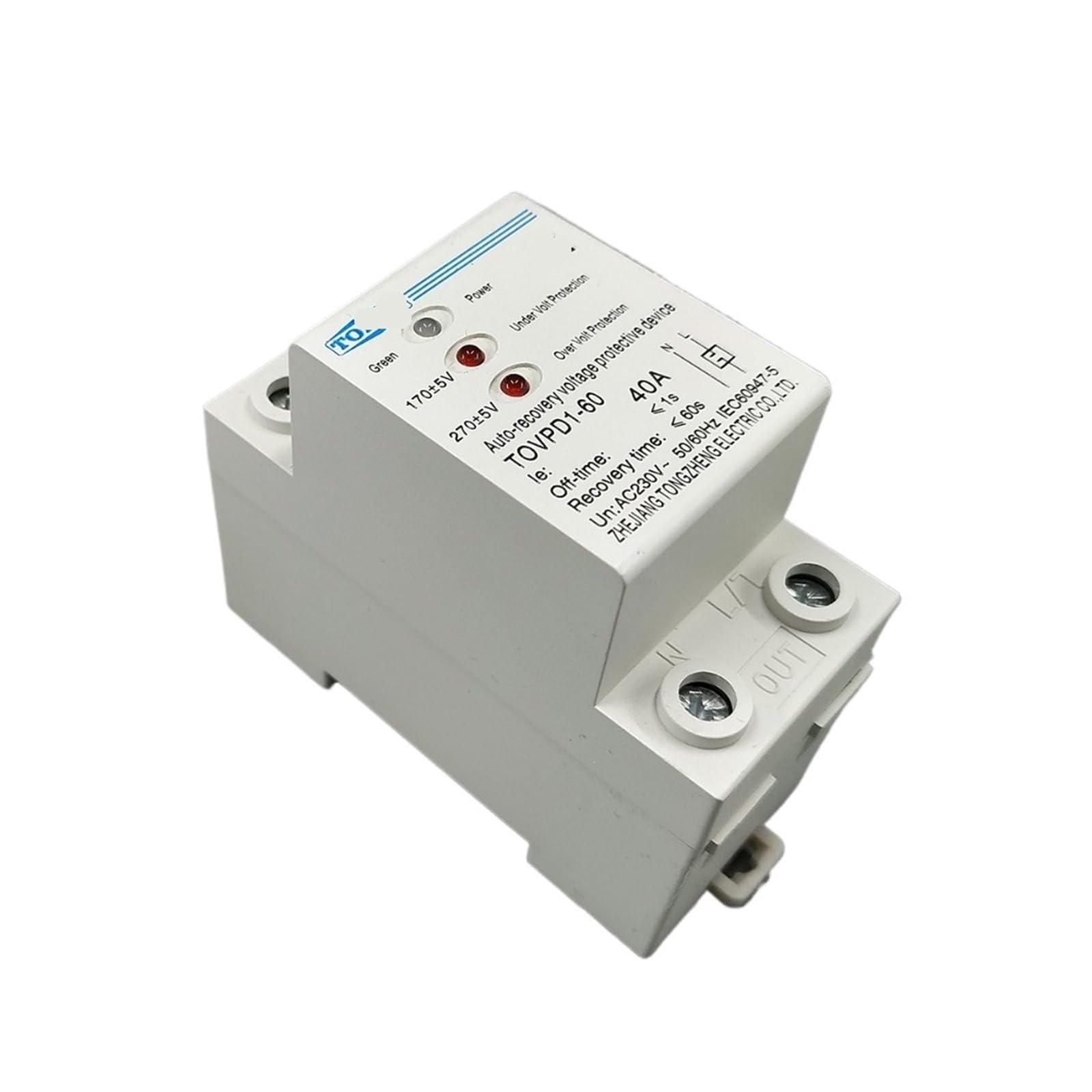 40A 230V Din Rail 3 LED Automatic Reconnect Over Voltage and Under Voltage Protective Device Protector Protection Relay