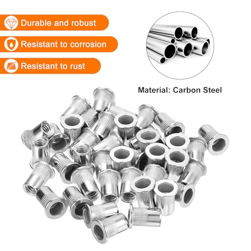 Écrous à rivets à tête plate 1/4-20 boulon hexagonal moleté insert fileté x100 - 4