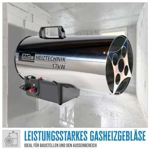 Güde 85006 Gasheizgebläse GGH 17 INOX (17kW, Edelstahlbrenner, Edelstahlgehäuse, Schlauch 1,5 m, Druckminderer)