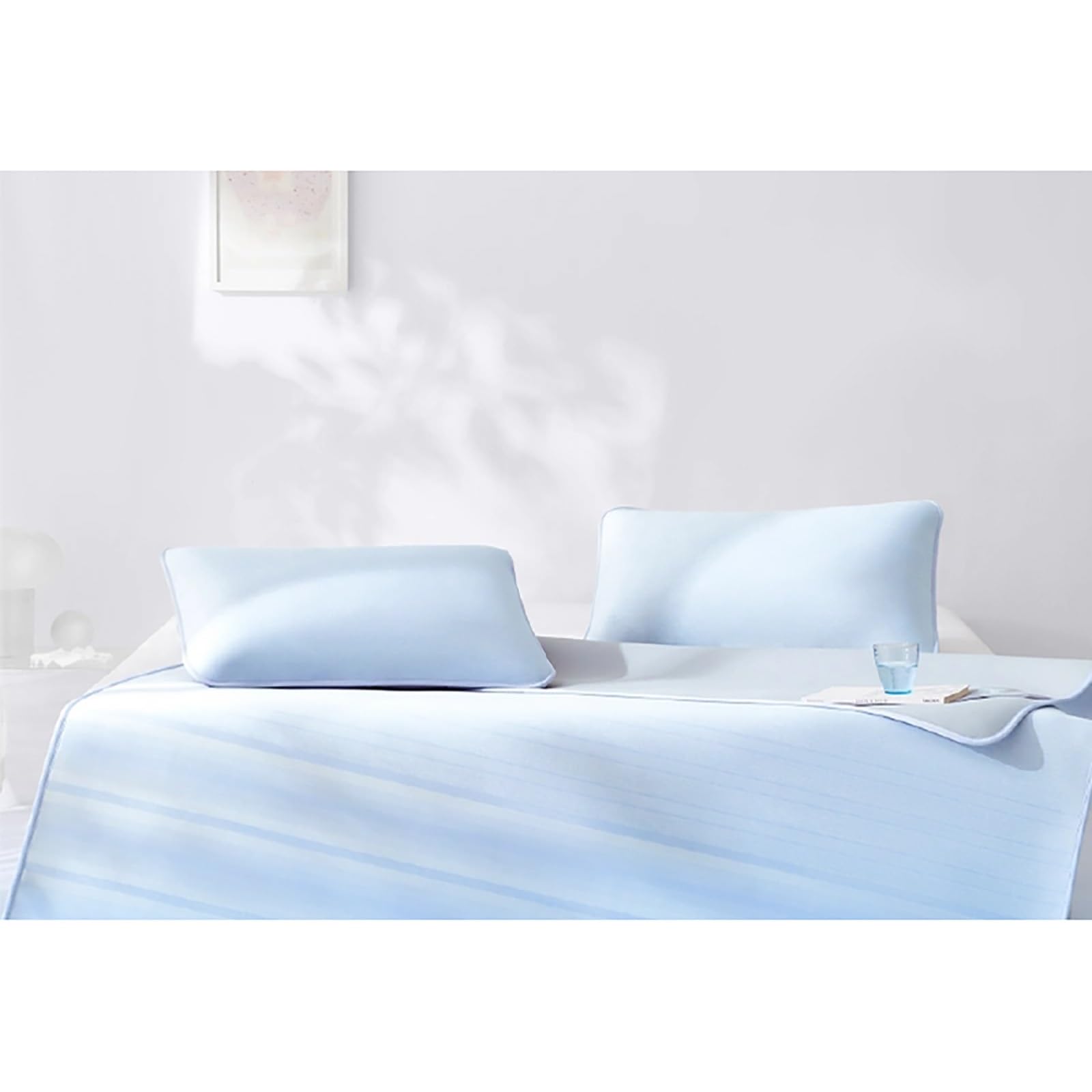 Ice Silk Cooling Bed Sheet, Ice Silk Summer Sleeping Pad Washable Set Multicolor Multiple Sizes(Blue,150 * 200cm/59"x79")