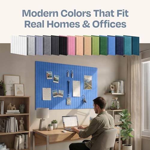 Image of X-Large Cork Board Alternative 12-Pack Felt Bulletin Board Thick and Decorative Pin Board for Home Office Walls 47.24 x 35.43 Inches with 72 Adhesive Tabs - [Grand Blue]