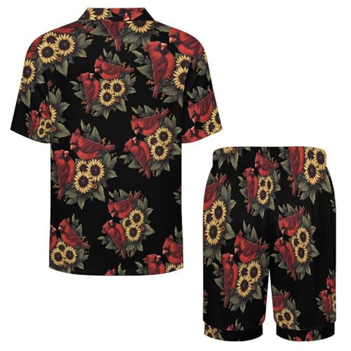 Cardinal Bird Sunflower Floral Mens Pajamas Set Short Sleeve Sleepwear Summer Pjs Sets 2 Piece Loungewear Nightwear4