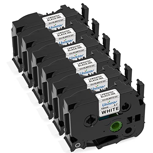 Unistar Compatible Label Tape Replacement for Brother Ptouch 18mm TZ Tape Tze 241 Laminated Black on White Apply to PTD400AD PTD600 PTD600VP, 6-pack