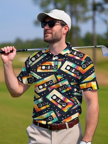 Image of PAGYMO Funny Golf Shirts for Men Crazy Printed Pattern Novelty Moisture Wicking Performance Mens Polo Shirt