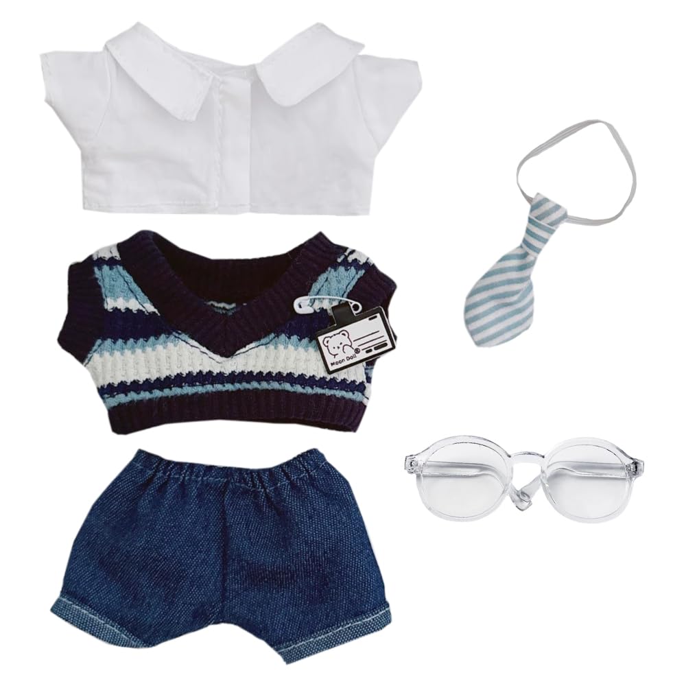 niannyyhouse 10cm-15cm Plush Doll Clothes Uniform Set Compatible with 17cm Labubu Doll (Blue)