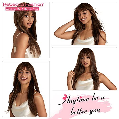 Rebecca Fashion Straight Human Hair Wigs With Bangs Ombre Brown Blonde None Lace Front Wigs For Black Women Machine Made Glueless Wigs (22 Inch, P4/30/27) #TOP6