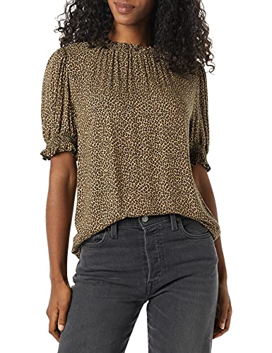 Image of Amazon Essentials Women's Fluid Twill Short Puff Sleeve Ruffle Smocked Shirt