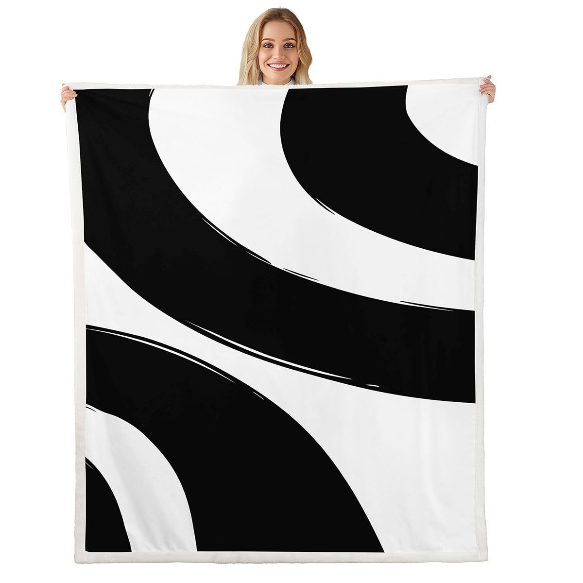Couverture plaid rayures noires et blanches Manfei pour lit canapé
