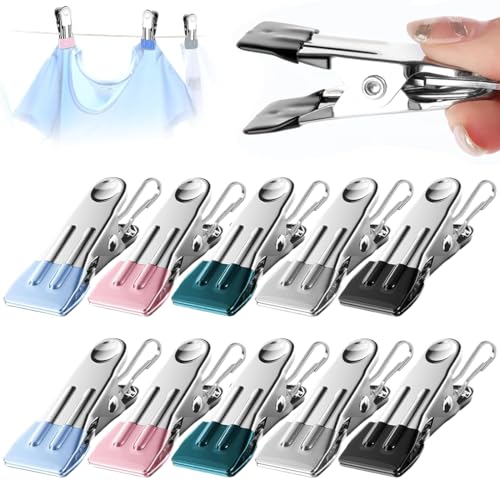 10 Stück Wäscheklammern Edelstahl Klammern, Edelstahl Wäsche Haken rutschfest Kleiderbügel Clip, Metall Klemmhaken Rutschfest Clips Kleiderbügel Klammer für Hosen Schuhe Mützen Handtuch