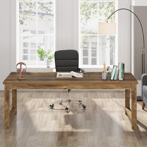 Image of Tribesigns Modern Computer Desk, 63 x 31.5 inch Large Office Desk Computer Table Study Writing Table Workstation for Home Office, Brown Wood