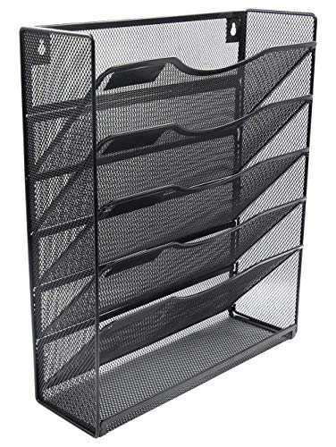 Klickpick Office 5 Sections Hanging Files Wall Mounted Metal Mesh Document File Organizer Magazine Holder Rack Desk Organizer Racks Multipurpose Use To Display File(Black, 5 tray wall racks New style)