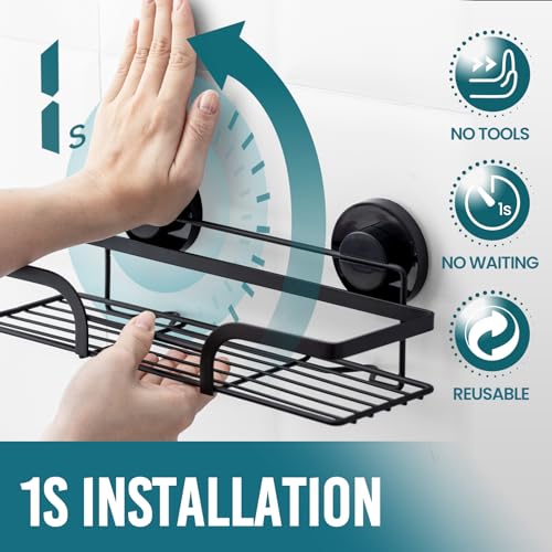 Image of TAILI Shower Caddy Suction Cup 2 Pack, Heavy Duty Bathroom Basket, Black | Bath Shelves for Inside, Stainless Steel Shower Holder, Do Drill Shower Shelves