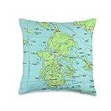 Old Penobscot Bay Maine Island Atlas Vintage Deer Isle ME Map (1985) Throw Pillow, 16x16, Multicolor