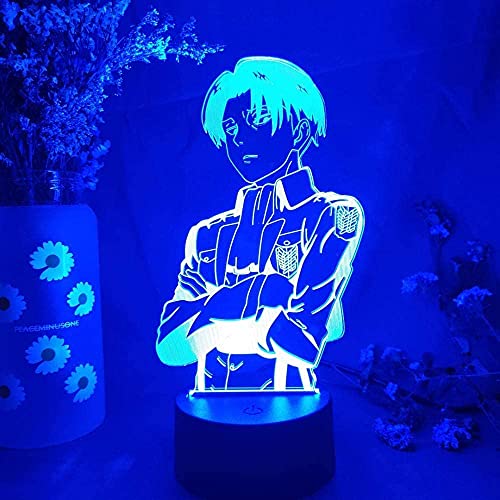 Attack on Titan 3D Anime Lamp Night Levi Ackerman Illusion Night Figurine from Attack On Titan Japanese Anime Led Sensor Lights Otaku Glow S Room Decor-Remote (Touch Control)