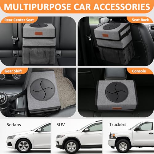 Image of Vankor Car Trash Can with Lid , 100% Leak-Proof Vehicle Trash Can Hanging Car Garbage Can for Back Seat Multipurpose Car Trash Bag Grey