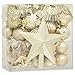 Price comparison product image Sa Products Christmas Tree Decorations - Star & Ball Decorative Holiday Accessories & Ornaments For Tree Branches, Tabletop Centrepiece - Durable, Shatterproof Baubles - Set Of 42 - Gold Baubles