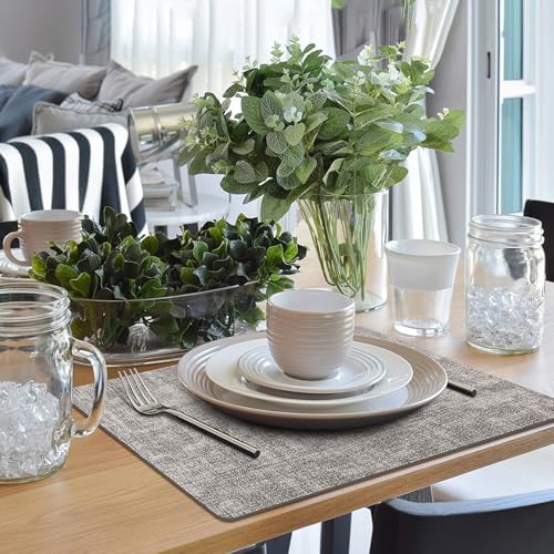 Placemats Set of 12 Washable, Heat Resistant Table Placemats Wipeable Faux Leather Place Mats Non Slip, Waterproof Square Table Mats for Indoor Outdoor, Light Grey