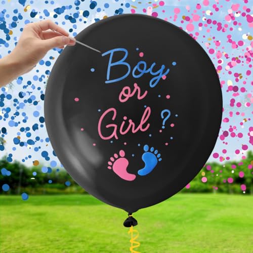 Gender Reveal Balloon Pop Ideas, 2pcs 36' Jumbo Black Baby Boy or Girl Balloons, with Blue Pink...