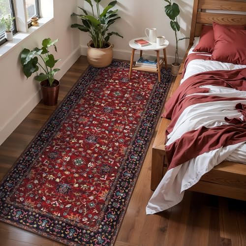 Image of Red 2x5 Washable Runner Rugs for Hallways, Oriental Non Slip Rug Runner