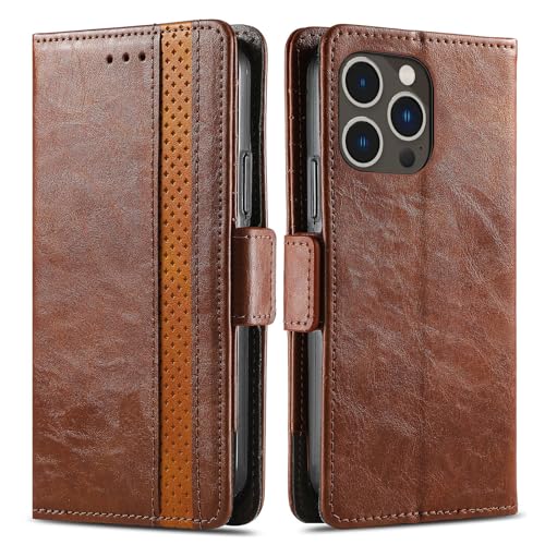 Étui portefeuille iPhone 16 Plus marron en cuir premium avec rabat magnétique chic