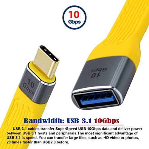 CY Yellow USB 3.1 Type C Male Host to USB3.0 Type AF OTG Flat Slim FPC Data Cable 13cm Compatible with iPhone 15 Laptop Phone - Image 2
