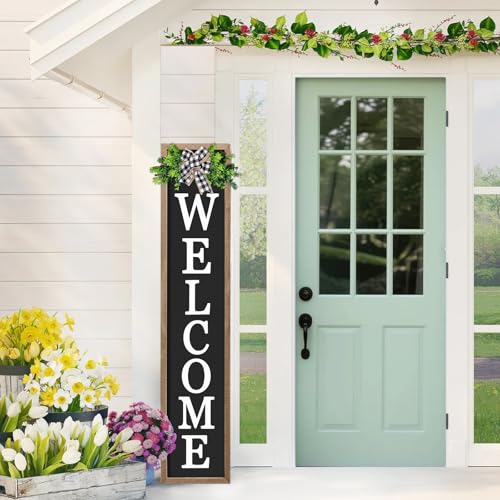 Letrero de bienvenida 3D para porche delantero, 48 x 10 pulgadas, porche al aire libre, para porche rústico de pie, colgar o inclinarse afuera, decoración de pared artística de temporada (madera