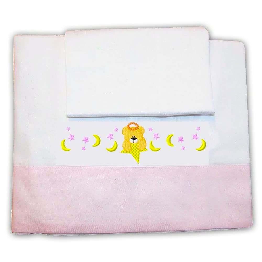 Zigozago - Set 3 pz Lenzuola in Piquet di cotone con Ricamo Orso e Stelle | Colore