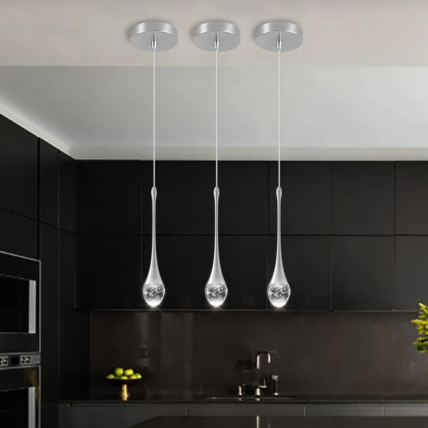 PCXEHUYP 3-Pack Independence Single Head Black Crystal Chandelier Dining Foyer Entrance Chandeliers Modern LED Dimmable 3000-6000k…