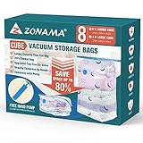 Cube Vacuum Storage Bags, 8 Pack(4 Jumbo+ 4 Large) Space Saver Bags with Hand Pump, Vacuum Compression Sealer Storage Bags for Clothes, Mattress, Blanket, Duvets, Pillows, Comforters,Travel, Moving