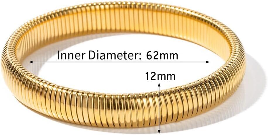 Gold Bangles Bracelet Set for Women, 18k Gold Plated Stainless Steel Waterproof Flexible Stretch Chunky Bangle Layered Cobra Bracelet - Image 6
