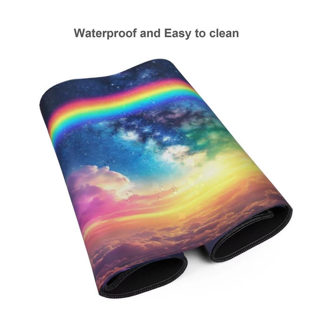 Alfombrilla de ratón 1400x600x3 MM, Alfombrilla Ratón XXL Extendida de Gran Tamaño con Bordes Cosidos, Base de Goma Antideslizante Almohadilla para Teclado, Arco Iris de ensueño S-9191