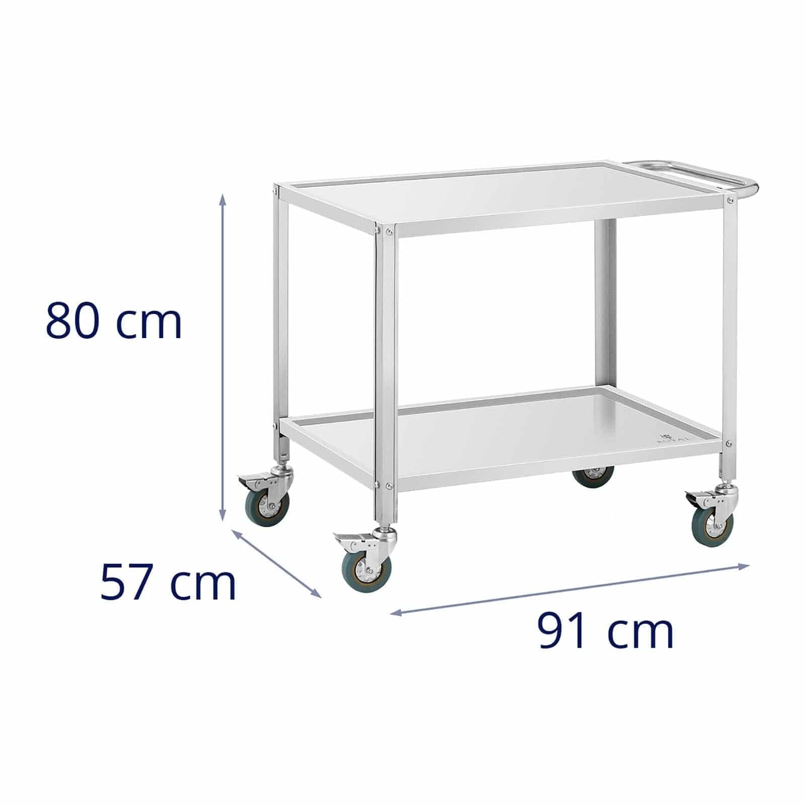 Royal Catering RCGW 12 Carrello di servizio - 2 ripiani - 80 x 57 x 3,5 cm - Distanza tra ripiani 53 cm - 100 kg - Royal Catering