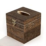 Caja de pañuelos de madera cuadrada con tapa con bisagras, dispensador de servilletas, adecuado para decoración del hogar, dormitorio, mesa de comedor, oficina (5.7 x 5.7 x 6 pulgadas, marrón oscuro)