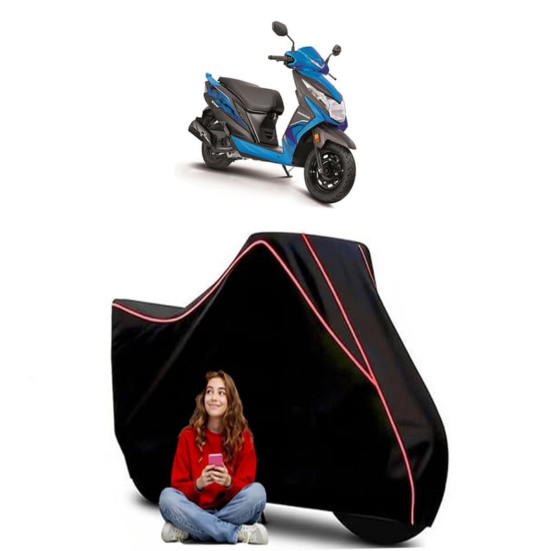Image of Dio Smart Scooty Bike Cover Water Resistant Outdoor Use Universal Fit Scooters Motorcycles Heavy Duty UV Protection Dust Rain Scratch Resistant Elastic Bottom Black Blue Piping