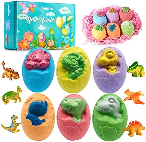 comfso Bath Bombs for Kids, Dino Eggs Bath Bomb with Surprise Toys Inside