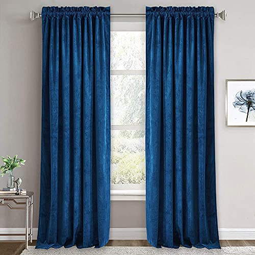 Image of RYB HOME Velvet Curtains 108 inches Long, Half Blackout Curtains Heat Blocking Curtain Panels with Dual Rod Pocket for Living Room Bedroom Backdrop, Royal Blue, 52 in by 108 in, 2 Pcs